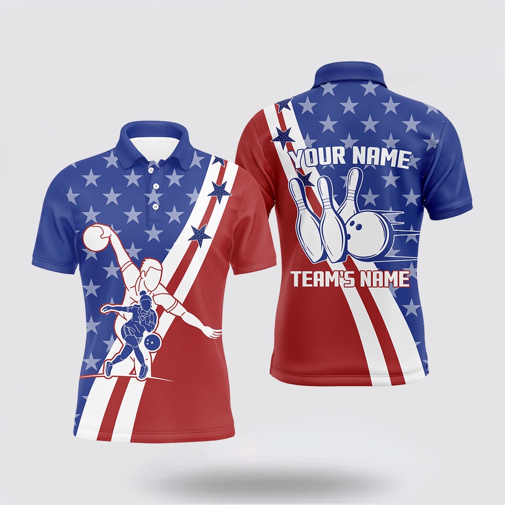 Bowling Polo Shirt, American Flag Bowling Jersey For Men Personalized Bowling Polo Shirt Patriotic Bowling Team Shirt Bowling Polo Shirt, American Flag Bowling Jersey For Men Personalized Bowling Polo Shirt Patriotic Bowling Team Shirt