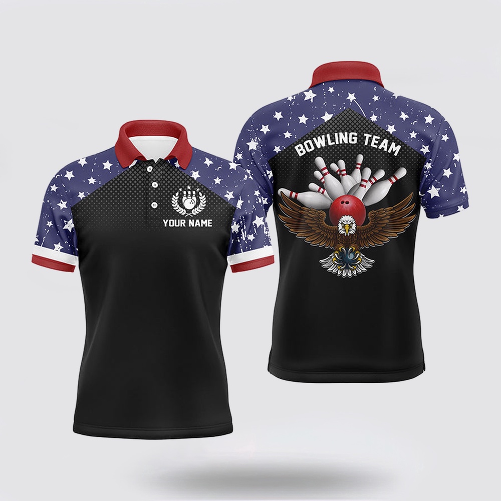 Bowling Polo Shirt, American Flag Patriot Vintage Bowling Polo Shirts Custom Name And Team Name Bowling Team Shirts Jersey Bowling Polo Shirt, American Flag Patriot Vintage Bowling Polo Shirts Custom Name And Team Name Bowling Team Shirts Jersey