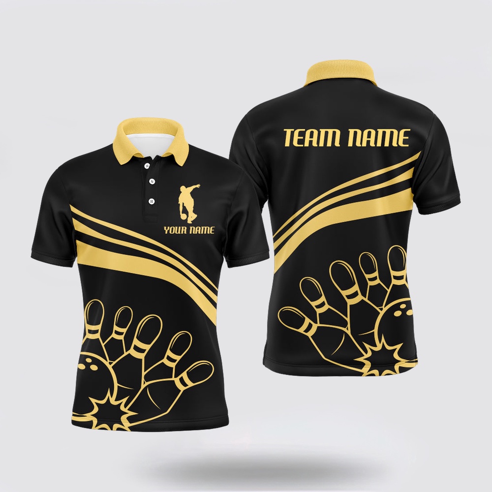 Bowling Polo Shirt, Black&Gold Bowling Polo Shirt For Men Custom Bowling Jersey Vintage Bowling Team League Shirt Bowling Polo Shirt, Black&Gold Bowling Polo Shirt For Men Custom Bowling Jersey Vintage Bowling Team League Shirt