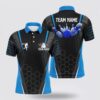 Bowling Polo Shirt, Black Men Bowling Polo Shirt Custom Blue Lightning Team Mens Bowlers Jerseys Bowling Outfits