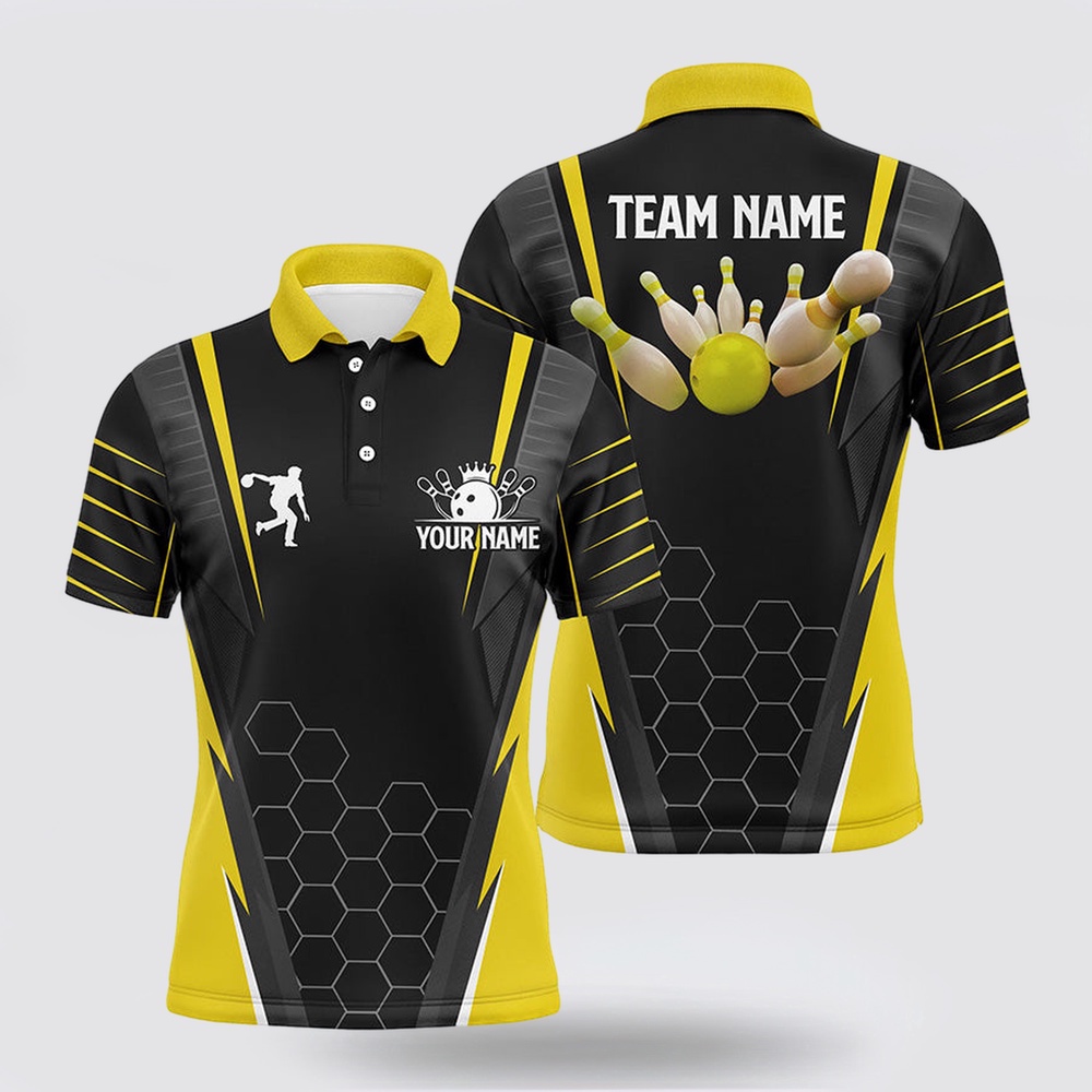 Bowling Polo Shirt, Black Mens Bowling Polo Shirt Custom Name Mens Bowlers Jersey, Team Bowling Outfits Yellow Bowling Polo Shirt, Black Mens Bowling Polo Shirt Custom Name Mens Bowlers Jersey, Team Bowling Outfits Yellow
