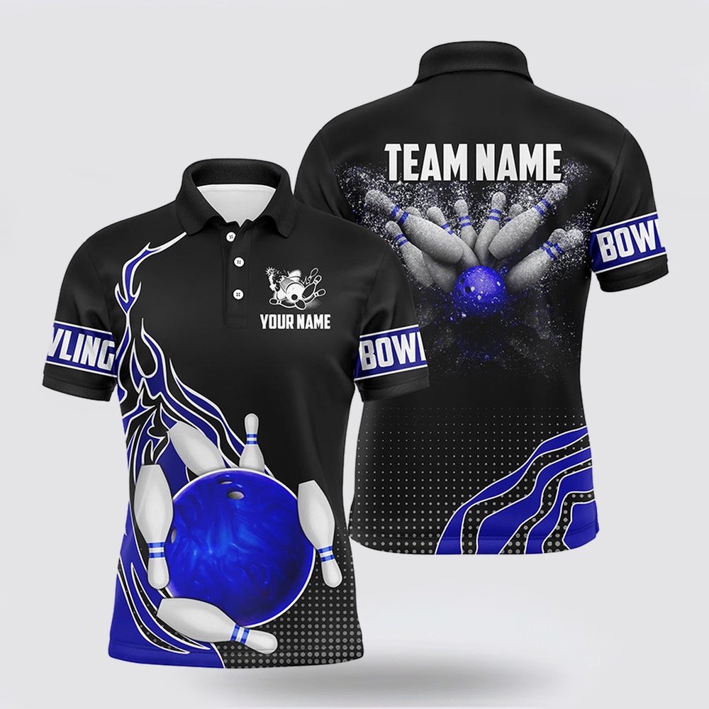 Bowling Polo Shirt, Blue And Black Bowling Polo Shirts For Men Custom Bowling Ball Pins Team League Jerseys Bowl Gifts Bowling Polo Shirt, Blue And Black Bowling Polo Shirts For Men Custom Bowling Ball Pins Team League Jerseys Bowl Gifts