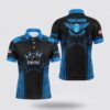 Bowling Polo Shirt, Blue And Black Men Short Sleeve Polo Shirts Custom Bowling Shirts For Men, Team Bowling Jerseys Bowler