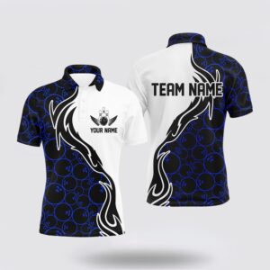 Bowling Polo Shirt, Blue Bowling Pattern Custom&hellip;