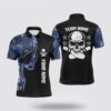 Bowling Polo Shirt, Blue Camo Black Bowling Polo Shirts For Men Custom Team Name Skull Bowling, Team Bowling Shirt