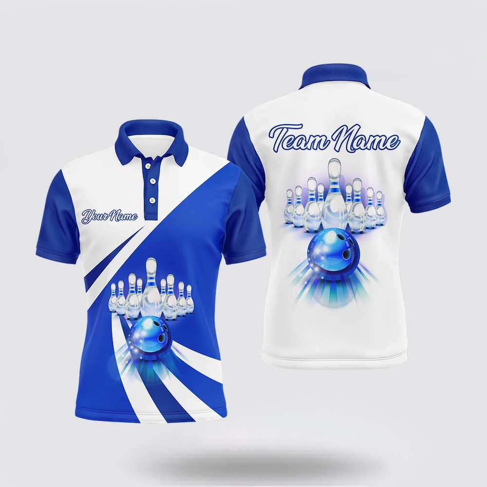 Bowling Polo Shirt, Custom Bowling Polo Shirt For Men Blue Bowling Jersey With Name 3D Bowling Team Shirt For Me Bowling Polo Shirt, Custom Bowling Polo Shirt For Men Blue Bowling Jersey With Name 3D Bowling Team Shirt For Me