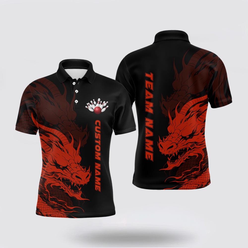 Bowling Polo Shirt, Custom Dragon Bowling Polo Shirts For Men Team Bowling League Jerseys Bowler Outfit Bowling Polo Shirt, Custom Dragon Bowling Polo Shirts For Men Team Bowling League Jerseys Bowler Outfit