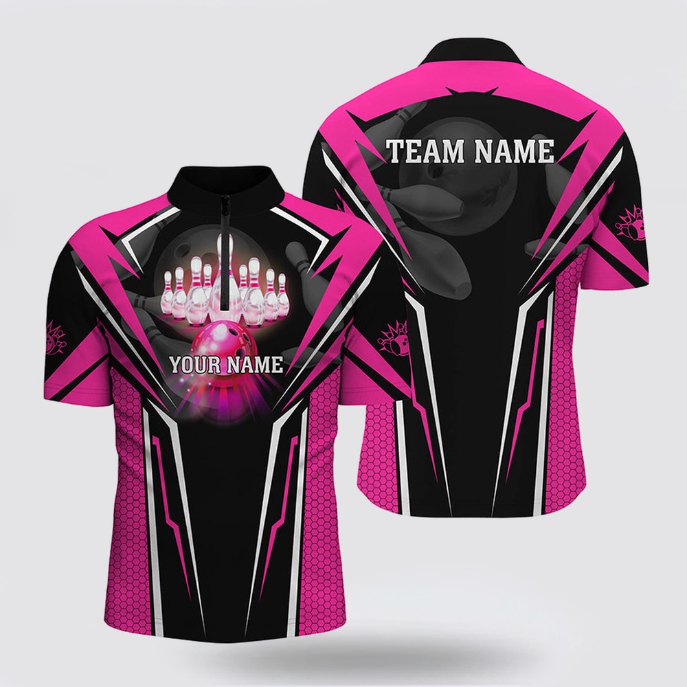 Bowling Polo Shirt, Custom Pink Bowling Polo Shirts For Men, Strike Bowling Team Jerseys Bowlers Outfits