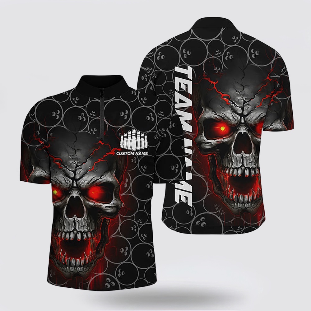 Bowling Polo Shirt, Custom Red Skull Bowling Polo Shirts For Men, Bowling Pattern Bowling Team Jerseys Bowling Polo Shirt, Custom Red Skull Bowling Polo Shirts For Men, Bowling Pattern Bowling Team Jerseys