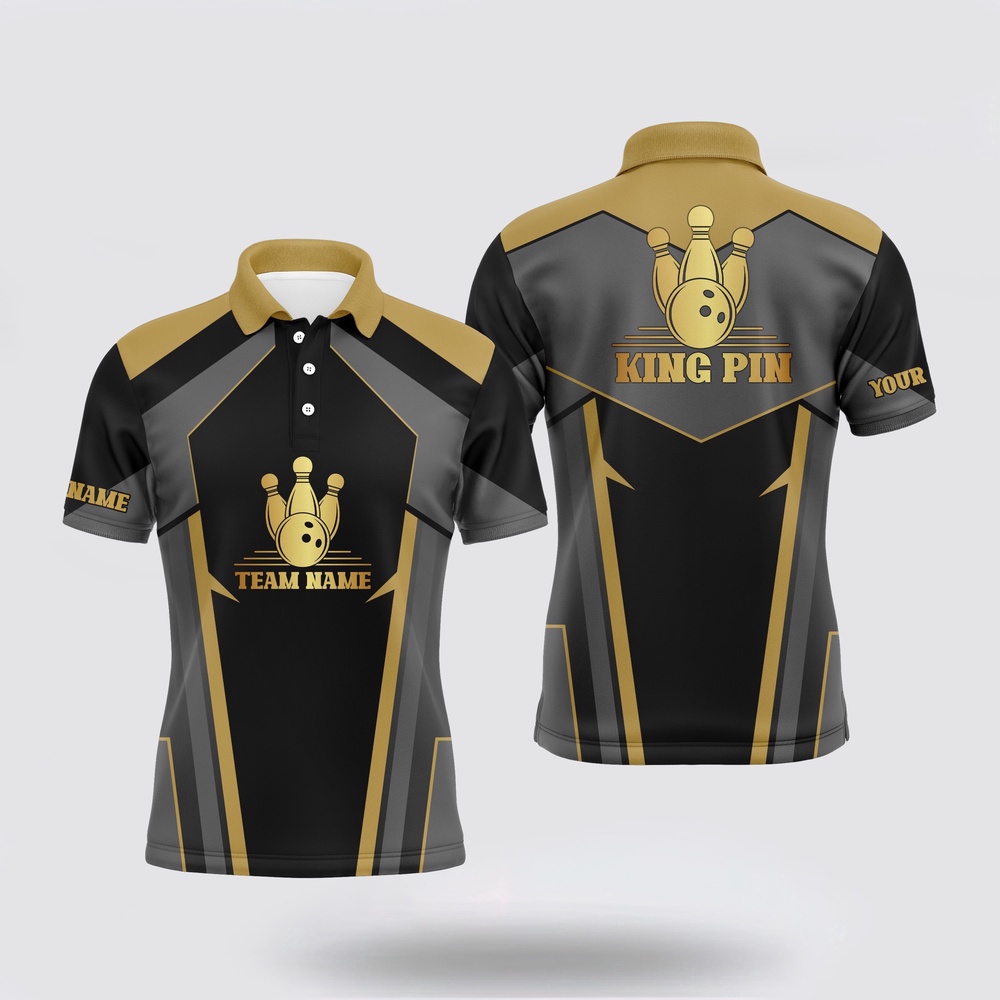 Bowling Polo Shirt, King Pin Custom Bowling Shirt For Men, Team Bowling Polo Short Sleeve, 3D Print Men Bowlers Shir