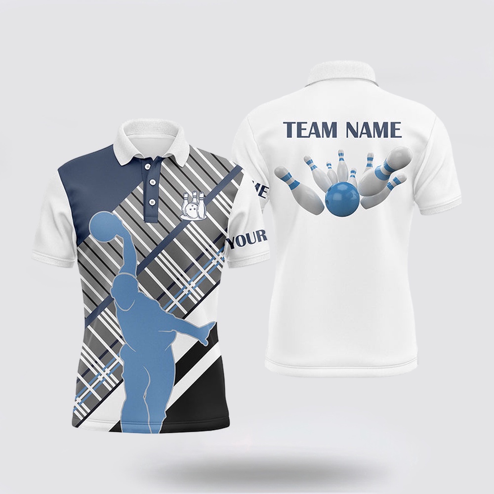 Bowling Polo Shirt, Mens Bowling Short Sleeve Polo Shirt Custom Name Team Men Bowlers Jersey, Bowling Gift For Men
