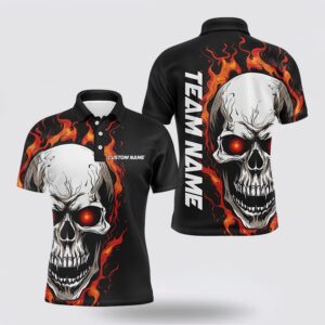 Bowling Polo Shirt, Orange Flame Skull Sport&hellip;