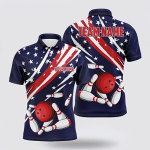 Bowling Polo Shirt, Personalized American Flag Mens&hellip;
