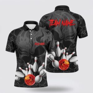 Bowling Polo Shirt, Personalized Flame Skull Men&hellip;