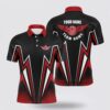 Bowling Polo Shirt, Red And Black Bowling Skull Polo Shirts For Men Custom Bowling Ball Pins Team League Jerseys