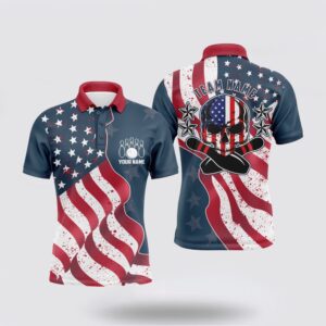 Bowling Polo Shirt, Vintage American Flag Patriotic&hellip;