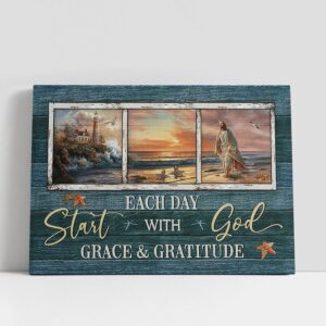 Christian Canvas Wall Art, Start each day with God Canvas, Jesus Walking Canvas Wall Art, Christian Canvas Art