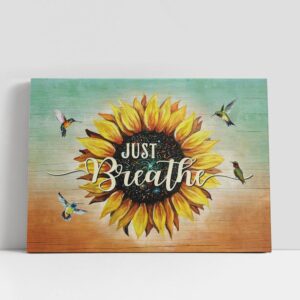 Christian Canvas Wall Art, Sunflower Cardinal Just Breathe Canvas Wall Art, Christian Canvas Art