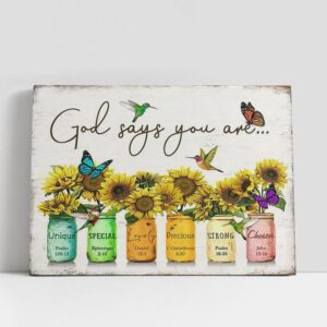 Christian Canvas Wall Art, Sunflower God Says You Are Canvas Wall Art Decor, Christian Canvas Art