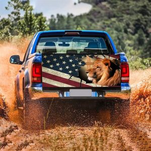 Jesus Tailgate Wrap, Christian Lion Tailgate Wrap American Old Flag Tailgate Wrap Christ Cross Cover Car Decor Tailgate Wrap