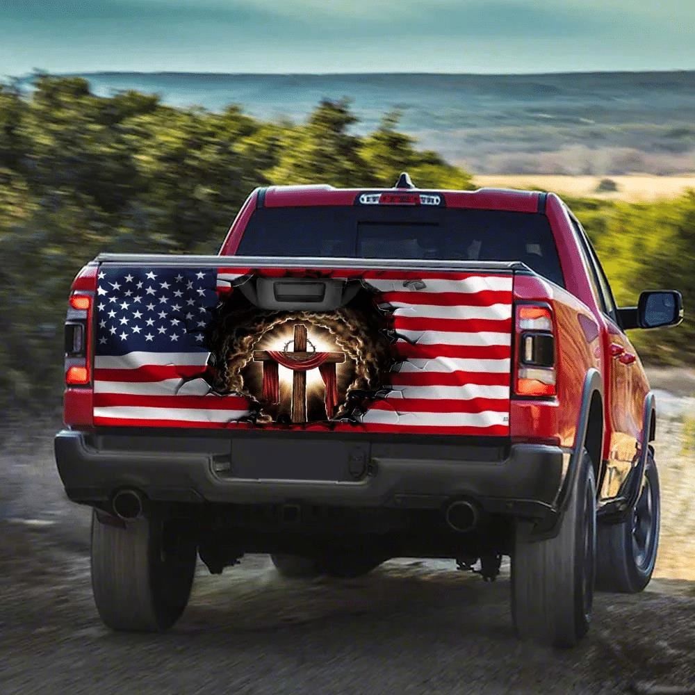 Jesus Tailgate Wrap, Jesus Christian American Truck Tailgate Decal Sticker Wrap, Christian Car Decor