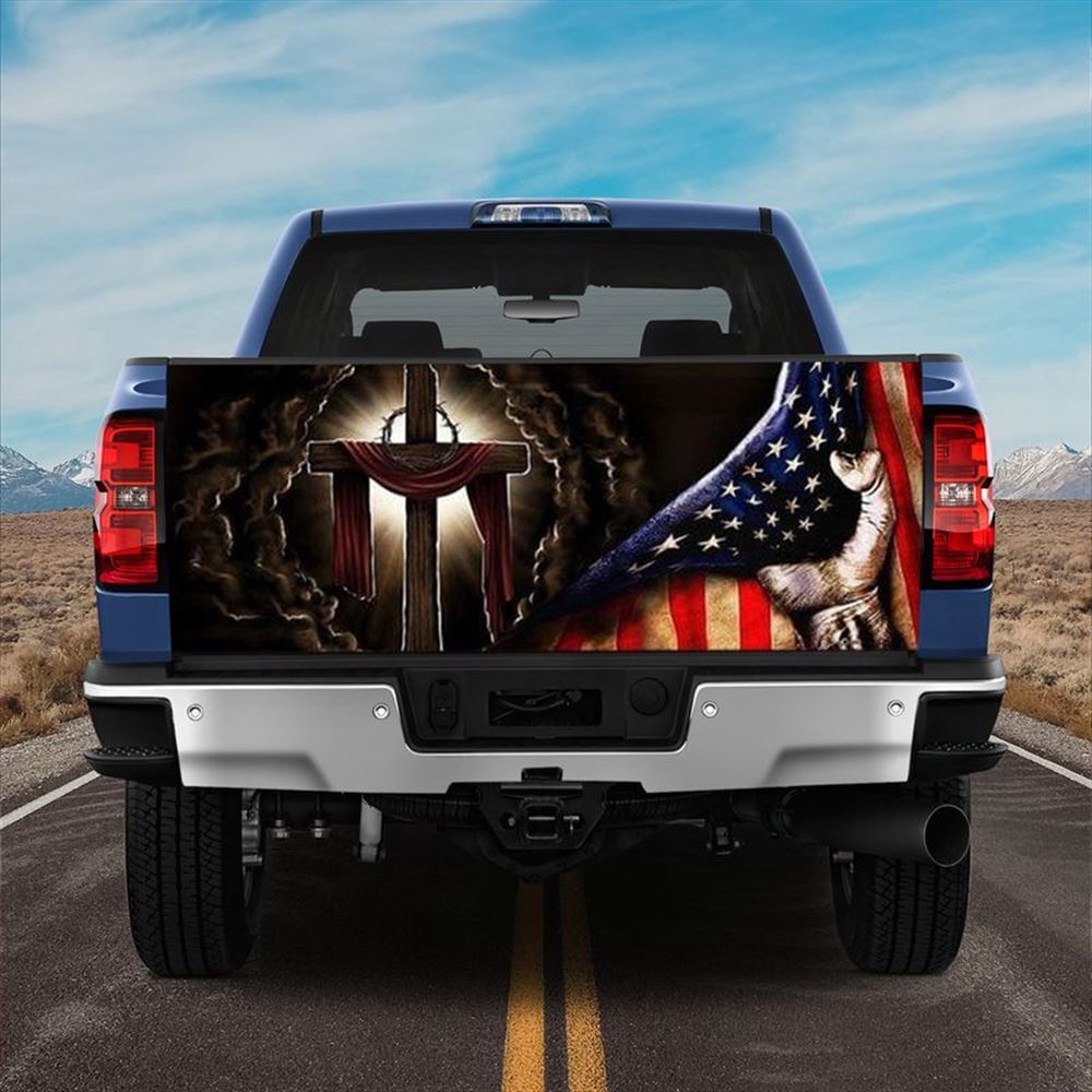 Jesus Tailgate Wrap, Jesus Cross In America Truck Tailgate Decal Warrior’s Creed Motivational Tailgate Wrap