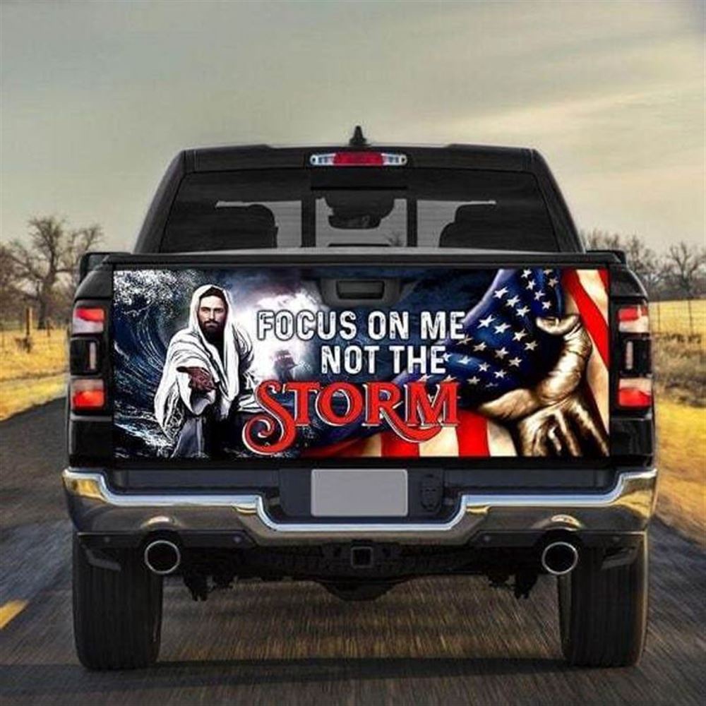 Jesus Tailgate Wrap, Jesus Focus On Me Not The Storm Tailgate Wrap Jesus Usa Flag Decal Truck Decoration Tailgate Wrap