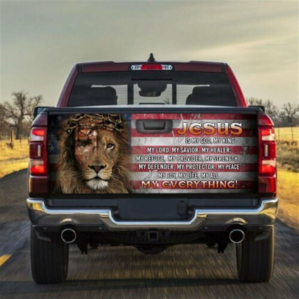 Jesus Tailgate Wrap, Jesus Lion Of Judah, My Everything Truck Tailgate Decal Sticker Wrap, Christian Car Decor