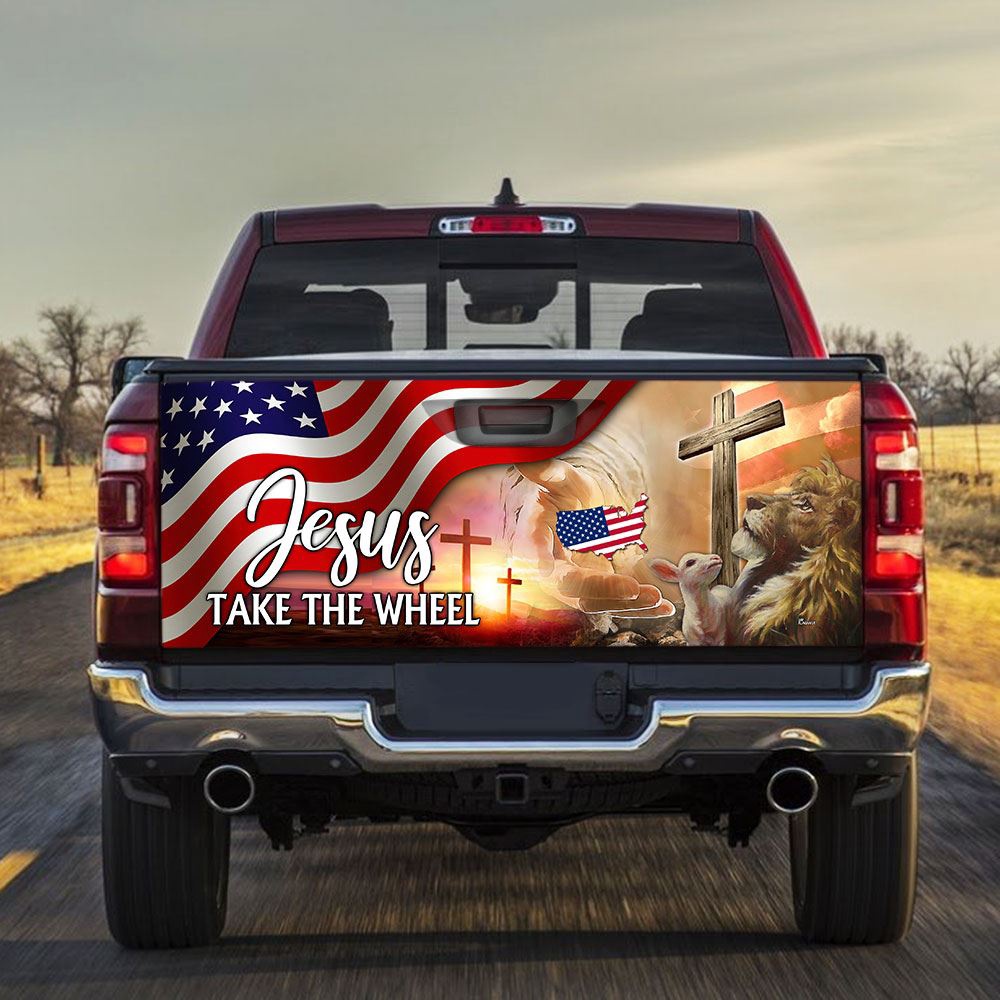 Jesus Tailgate Wrap, Jesus Take The Wheel Truck Tailgate Decal Sticker Wrap, Christian Car Decor