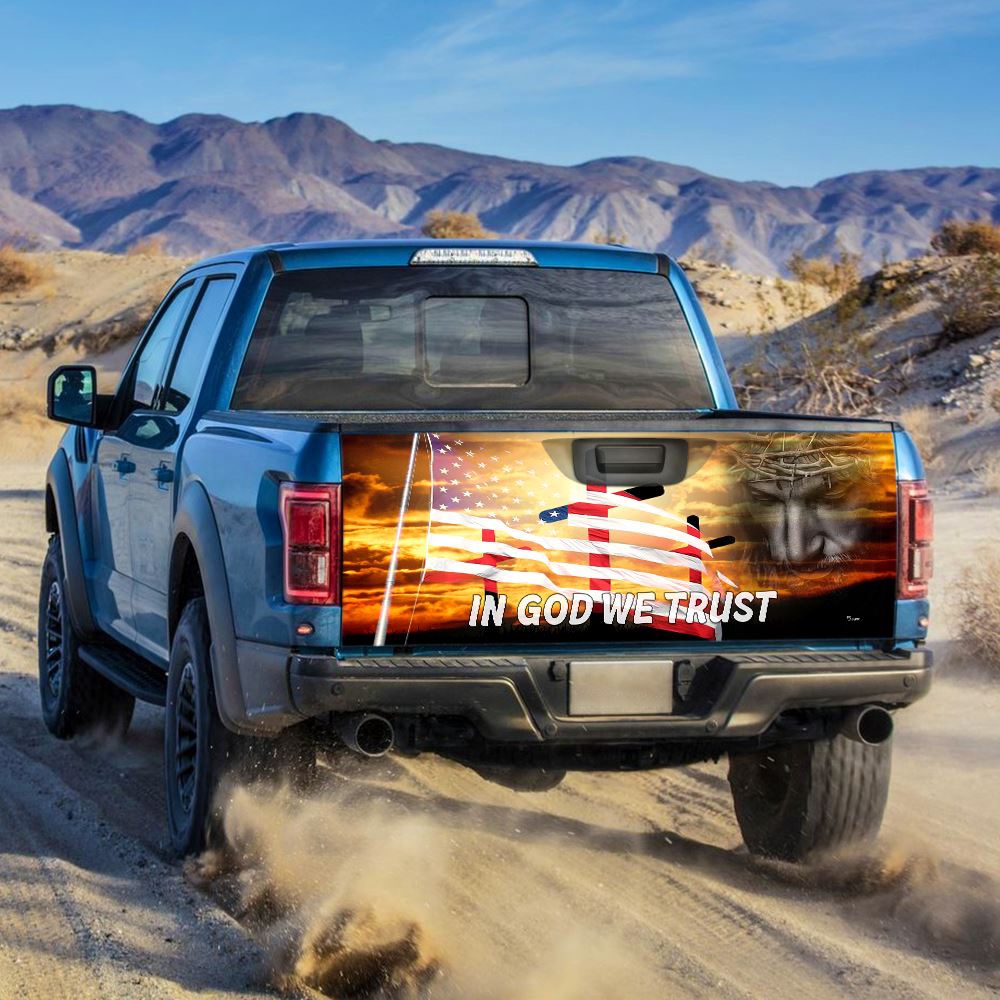 Jesus Tailgate Wrap, Jesus Truck Tailgate Decal Sticker Wrap In God We Trust, Christian Car Decor