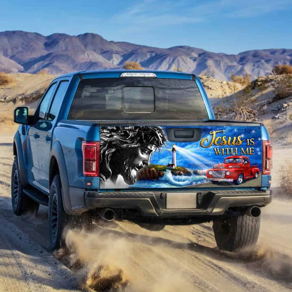Jesus Tailgate Wrap, Jesus is with me Truck Tailgate Decal Sticker Wrap, Christian Car Decor