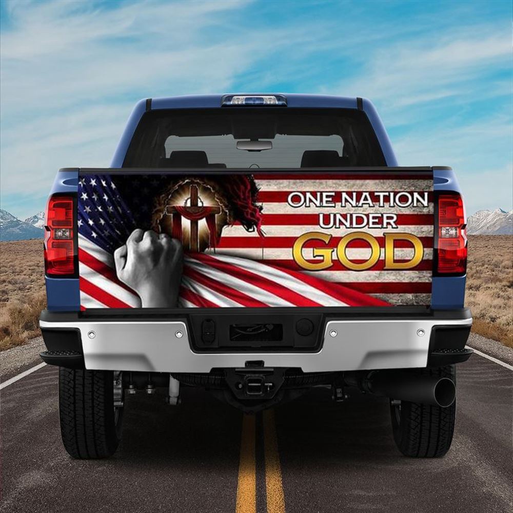 Jesus Tailgate Wrap, One Nation Under God America Truck Tailgate Decal Christian Gift Idea Tailgate Wrap