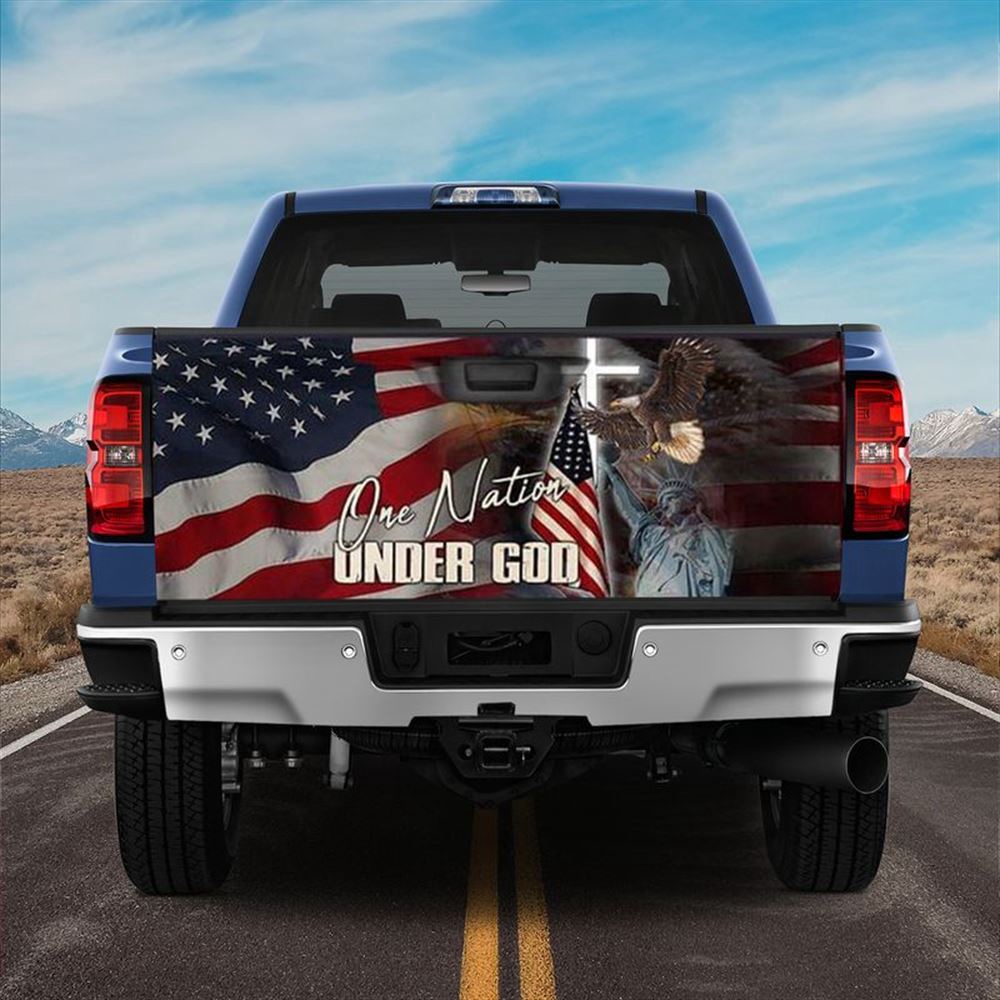 Jesus Tailgate Wrap, One Nation Under God America Truck Tailgate Wrap Patriotic Day Gift Tailgate Wrap