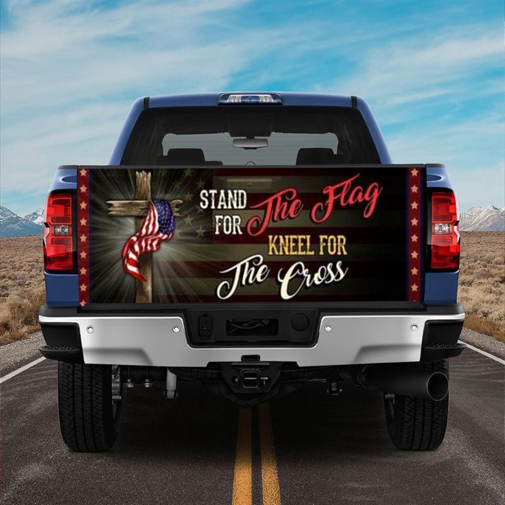 Jesus Tailgate Wrap, Stand For The Flag Kneel For The Cross Truck Tailgate Decal American Lover Gift Tailgate Wrap