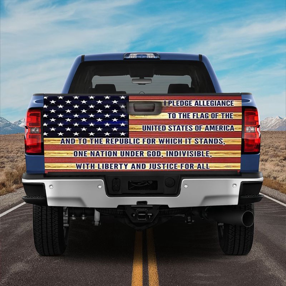 Veteran Tailgate Wrap, The Pledge Of Allegiance Truck Tailgate Decal Wood Print Usa Flag