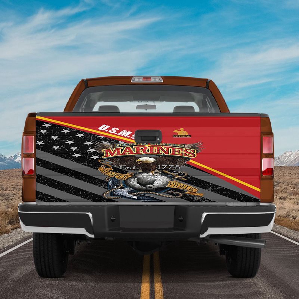 Veteran Tailgate Wrap, Us Marines Veteran American Flag Tailgate Wrap Usmc Graphic Wraps Truck Tailgate Decals