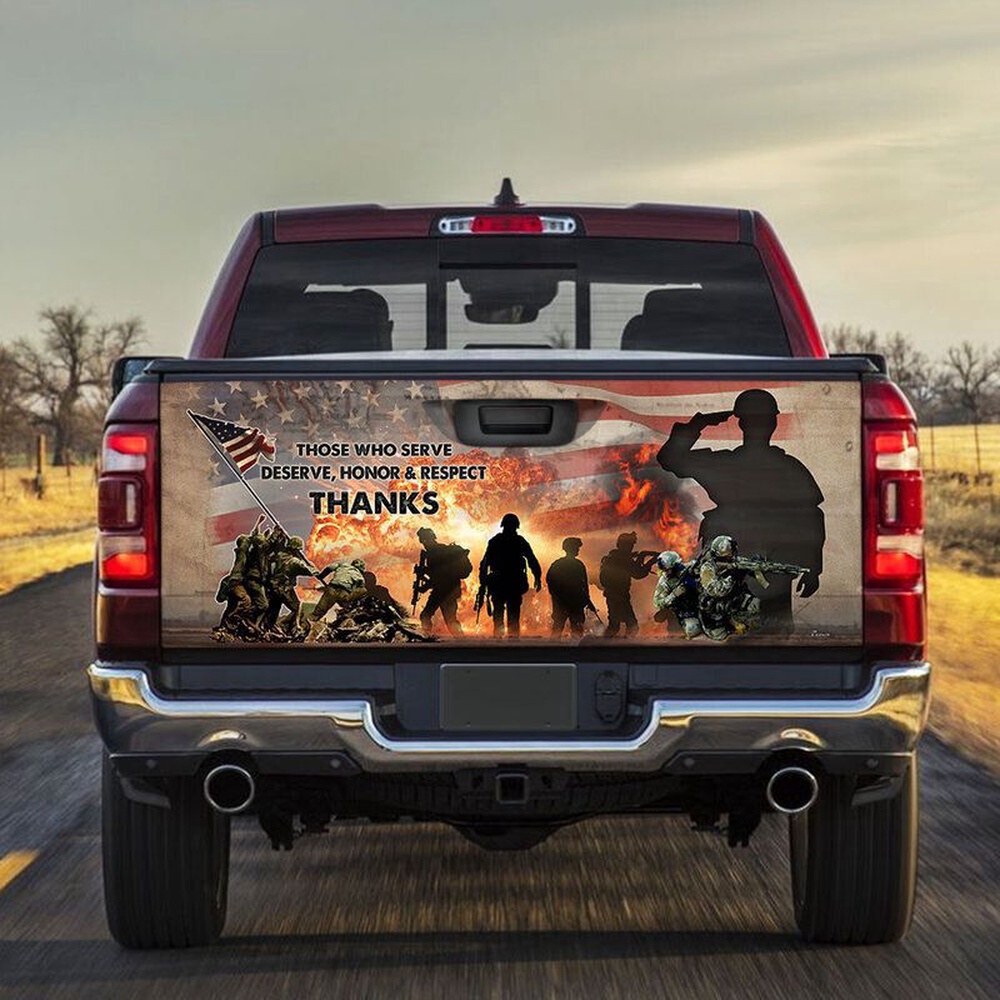 Veteran Tailgate Wrap, Us Veteran Those Who Serve Deserve Honor Respect Thanks Tailgate Wrap Decal Freedom Day Truck Decor