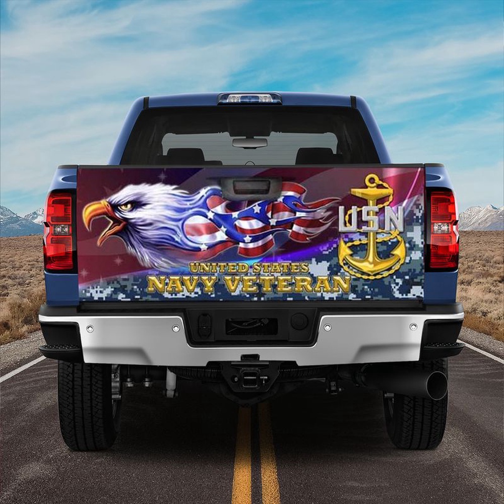 Veteran Tailgate Wrap, Usa Navy Veteran American Truck Tailgate Decal Camo Pattern Print