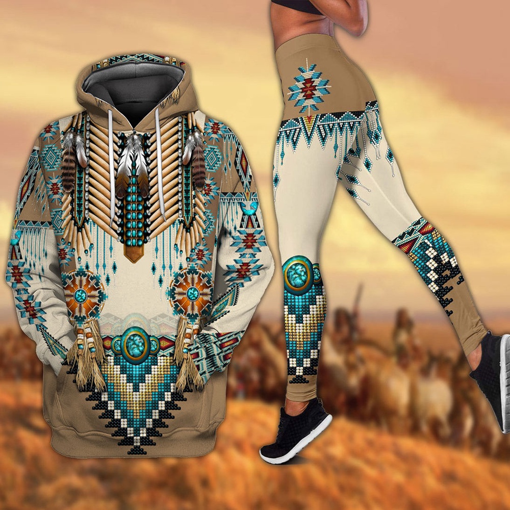 Aboriginal Pattern Native American Hoodie Leggings Set, Native American Hoodies, Native American Leggings