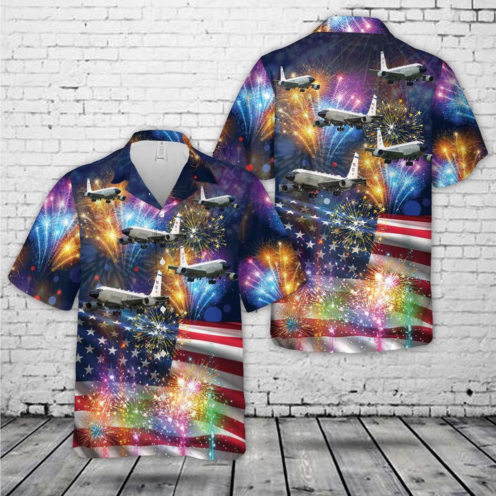 Air Force Aloha Shirt, USAF RC-135 Rivet Joint Recon Airplane, 4th Of July Hawaiian Shirt