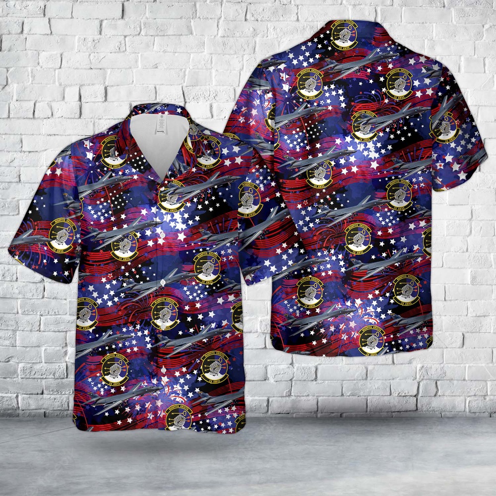 Air Force Aloha Shirt, US Air Force 28th Aircraft Maintenance Squadron Rockwell B-1B Lancer, 4th Of July Hawaiian Shirt