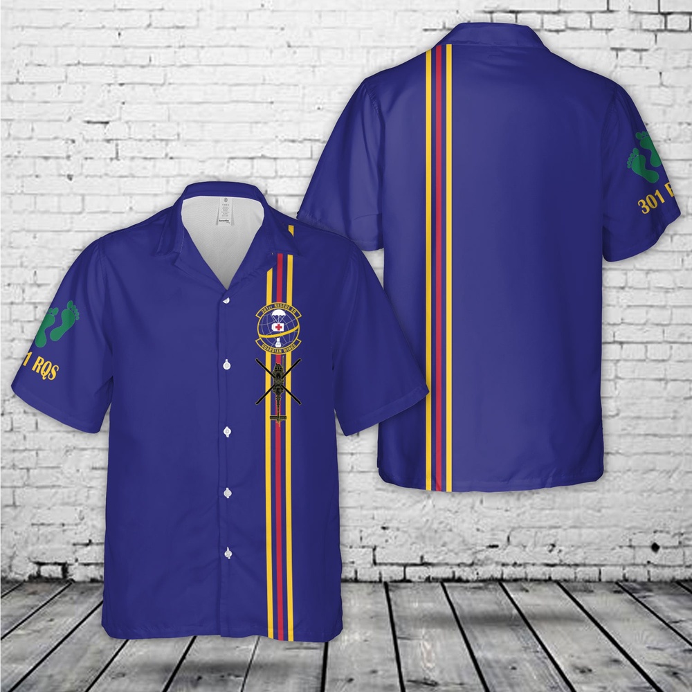 Air Force Aloha Shirt, US Air Force 301st Rescue Squadron Helicopter Hawaiian Shirts