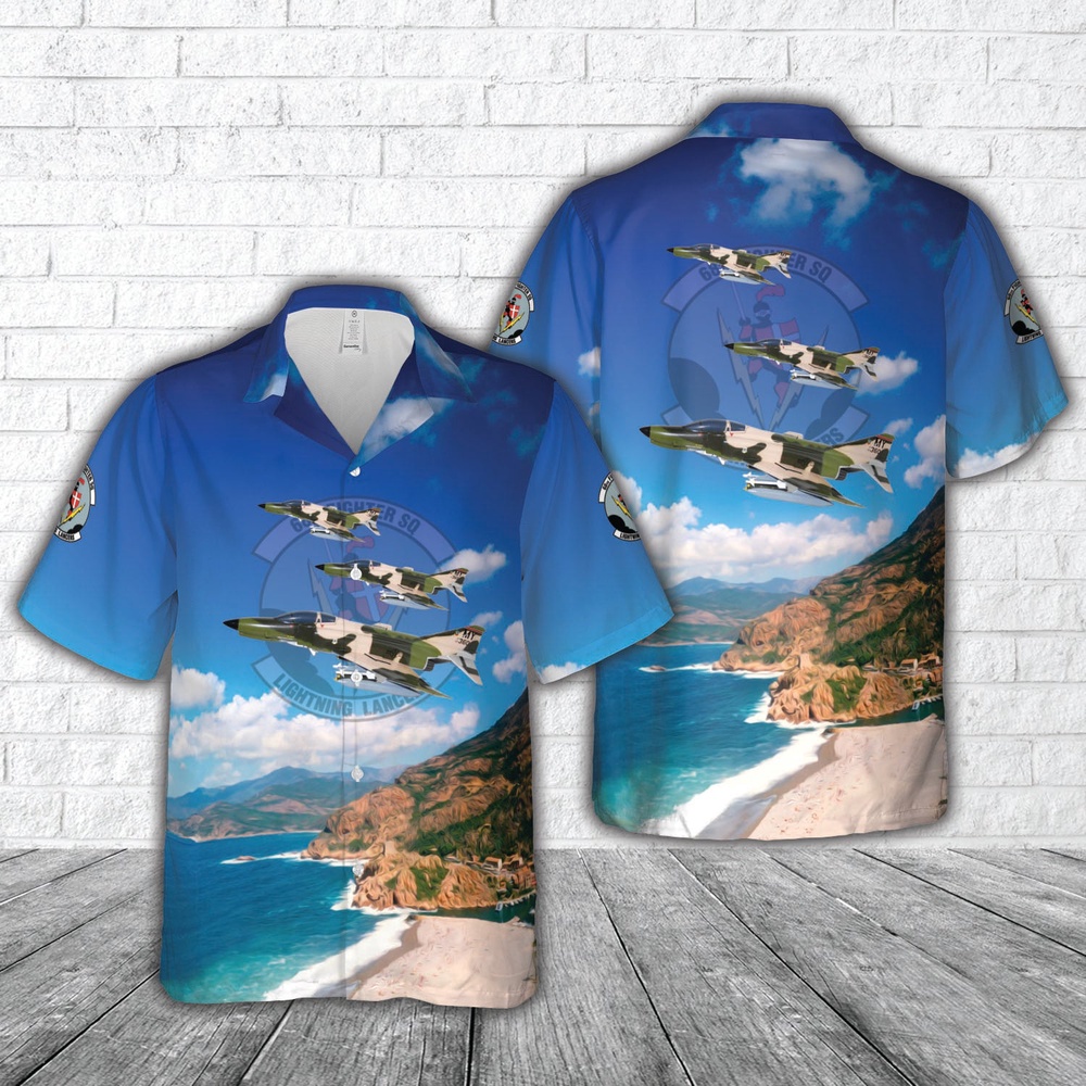 Air Force Aloha Shirt, US Air Force 68th Fighter Squadron Lightning Lancers F-4E Hawaiian Shirt