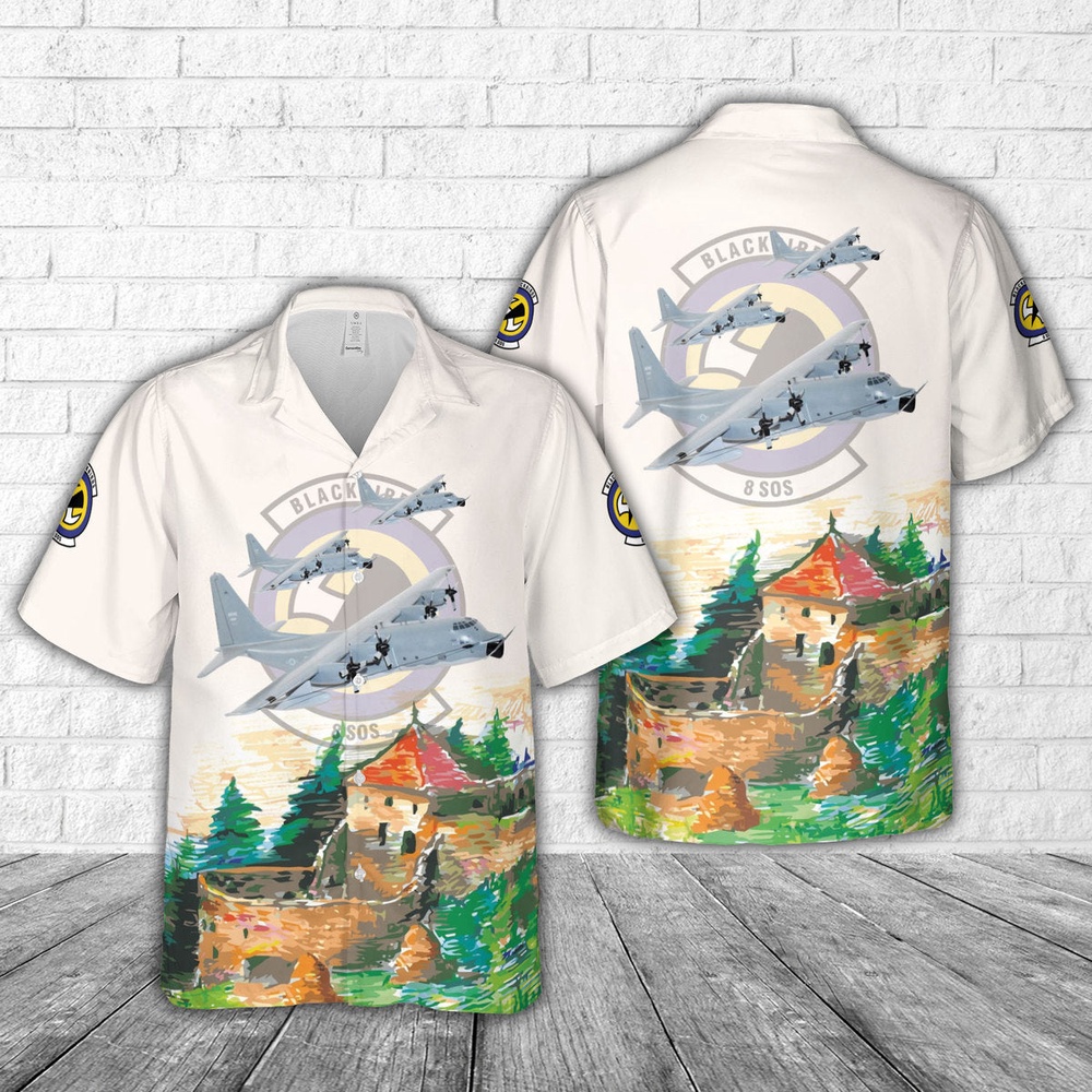 Air Force Aloha Shirt, US Air Force 8th Special Operations Squadron (8th SOS) Lockheed Martin MC-130E Blackbirds Hawaiian Shirt