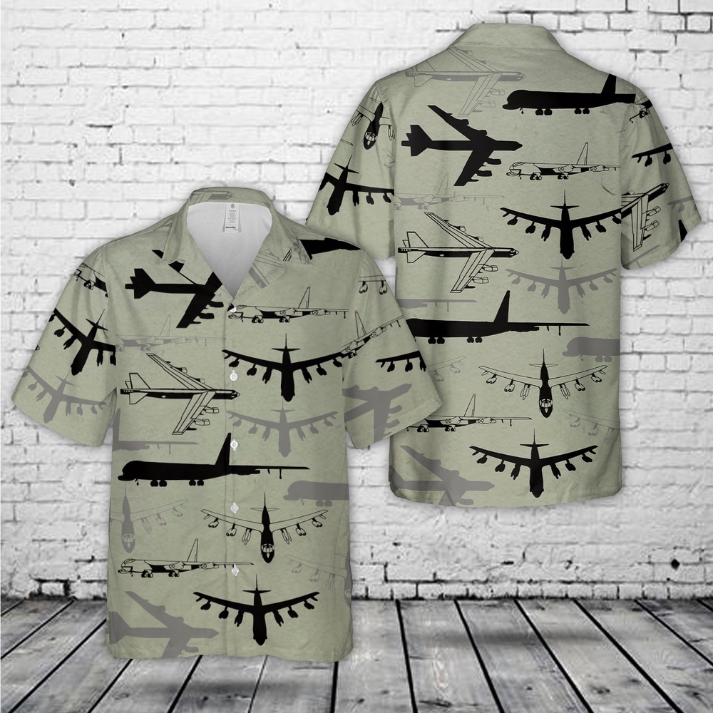 Air Force Aloha Shirt, US Air Force Boeing B-52 Stratofortress Silhouette Hawaiian Shirt