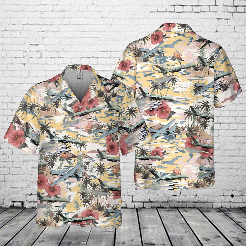 Air Force Aloha Shirt, US Air Force General Atomics MQ-9 Reaper Pocket Hawaiian Shirt