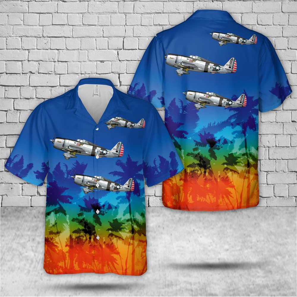 Air Force Aloha Shirt, US Air Force Republic P-47D Thunderbolt Of 460th Fighter Squadron Hawaiian Shirt