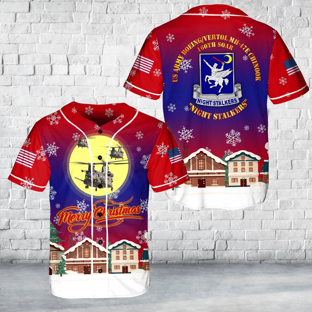 Army Jersey, US Army Boeing Vertol MH-47E Chinook, 160th SOAR ‘Night Stalkers’ Christmas Baseball Jersey Army Jersey, US Army Boeing Vertol MH-47E Chinook, 160th SOAR ‘Night Stalkers’ Christmas Baseball Jersey
