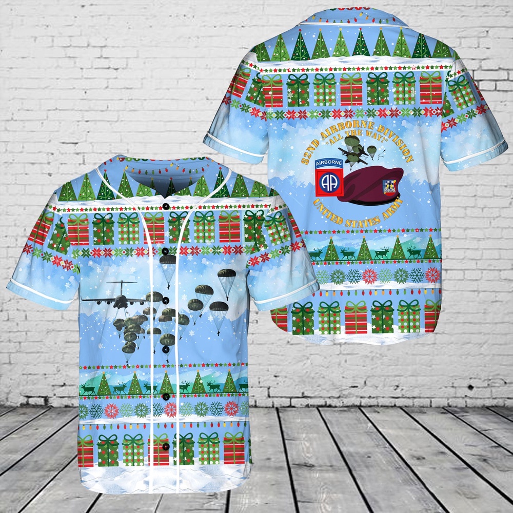 Army Jersey, US Army Paratroopers With The 82nd Airborne Division Parachute Christmas Baseball Jersey Army Jersey, US Army Paratroopers With The 82nd Airborne Division Parachute Christmas Baseball Jersey