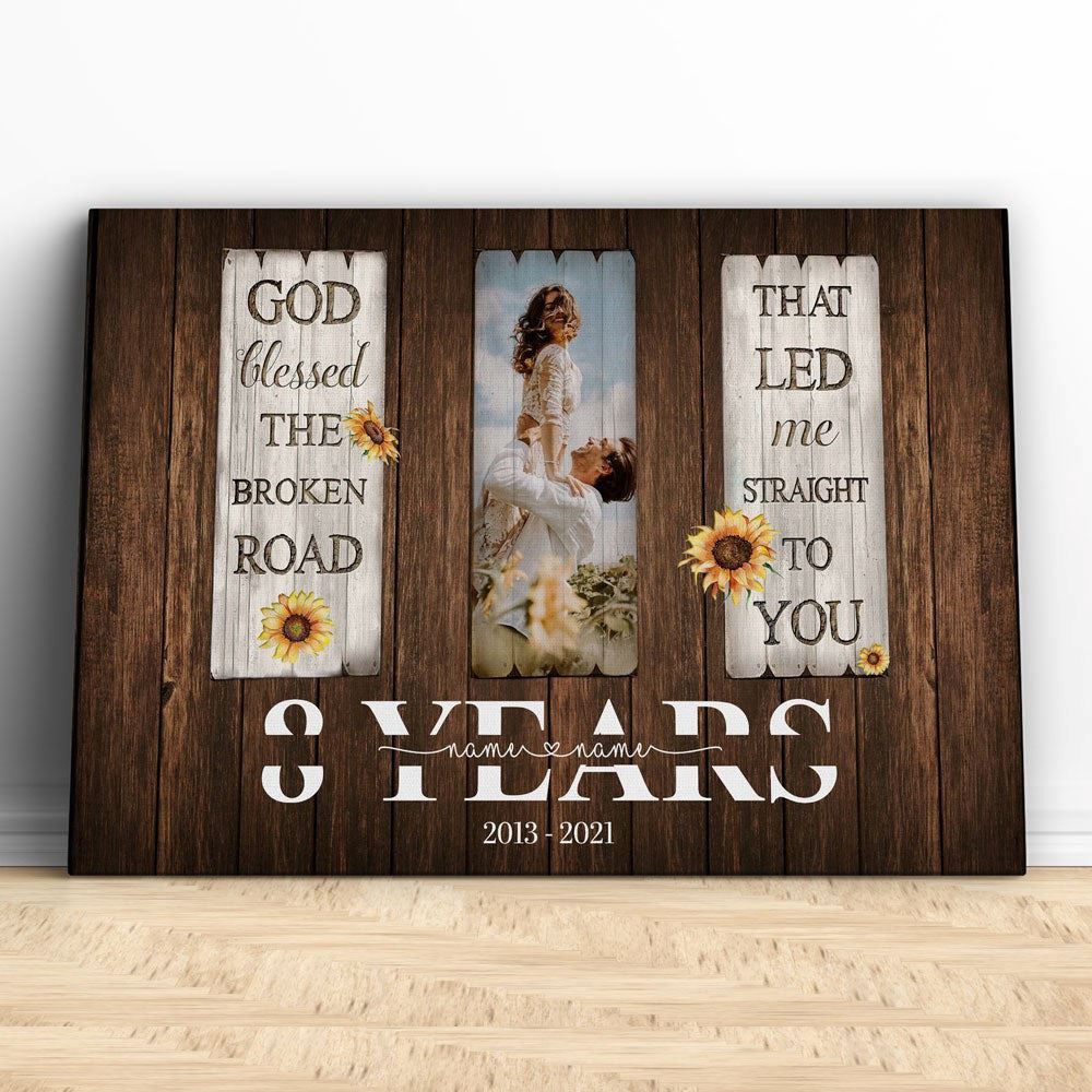 Canvas Prints Valentine’s Day, Personalized 8th Anniversary Couple God Blessed The Broken Road Canvas, Couple Lovers Wall Art